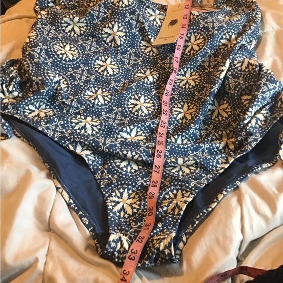 Aguabendita 3X plus size blue tile Ruffle sleeve one piece swimsuit NWT - Picture 3 of 7